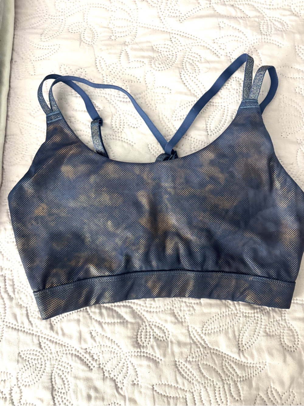 Metallic Blue Women's Sports Bralette with Crossback Straps